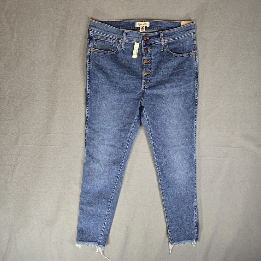 NWT Madewell Jeans Womens 32P 10" High Rise Skinny Button Fly Cordova Blue AG149